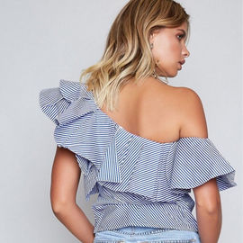 One Side Shoulder Stripe Ruffe Mini Top