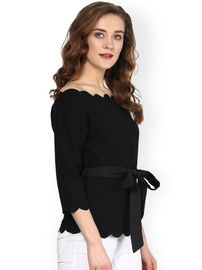 Women Fashionable Black Scalloped Top