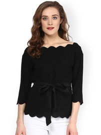 Women Fashionable Black Scalloped Top