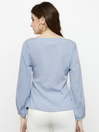 Women White & Blue Striped Blouse