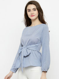 Women White & Blue Striped Blouse