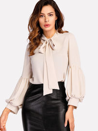 Tie Neck Balloon Sleeve Elegant Ladies Blouse