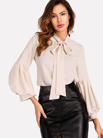 Tie Neck Balloon Sleeve Elegant Ladies Blouse