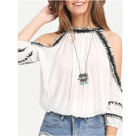 Stylish Chiffon Women Blouse With Cold Shoulder