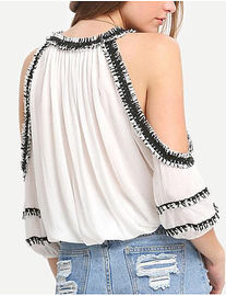 Stylish Chiffon Women Blouse With Cold Shoulder