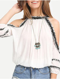 Stylish Chiffon Women Blouse With Cold Shoulder