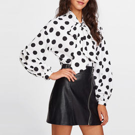 Fashion bowknot polka dot long sleeve women tops