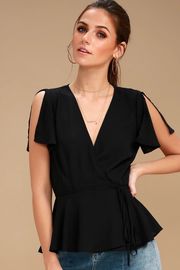 Modesty V Neck Fashion Black Women Top With Plunging Neckline