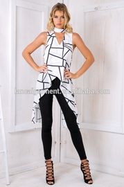 Back split printed cross over top ladies latest long tops