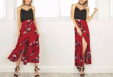 2018 New design high waisted print long skirts