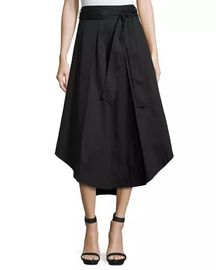 Pleated asymmetric hem high waisted long skirts