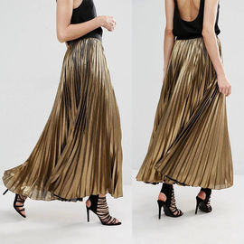 Custom service women clothes latest skirts design gold long pleated skirt