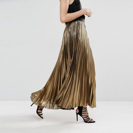 Custom service women clothes latest skirts design gold long pleated skirt