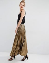 Custom service women clothes latest skirts design gold long pleated skirt