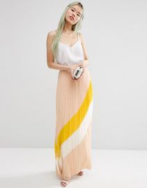 Elegant Pleated Women Maxi Skirt with Colour-block Print