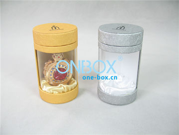 Cardboard cylinder gift box , art paper perfume box with PVC window for shop or store