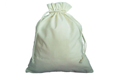 White Recyclable Cotton Drawstring Pouch Bag Silk Screen For Gift Packing