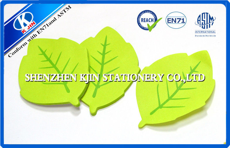 Green Memo desktop sticky notes Leaf Shaped For Kids , post sticky notes