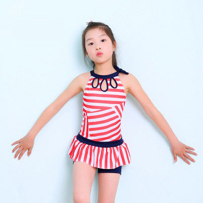 2019 Popular Stripe  Split Skirt Swimming Suit