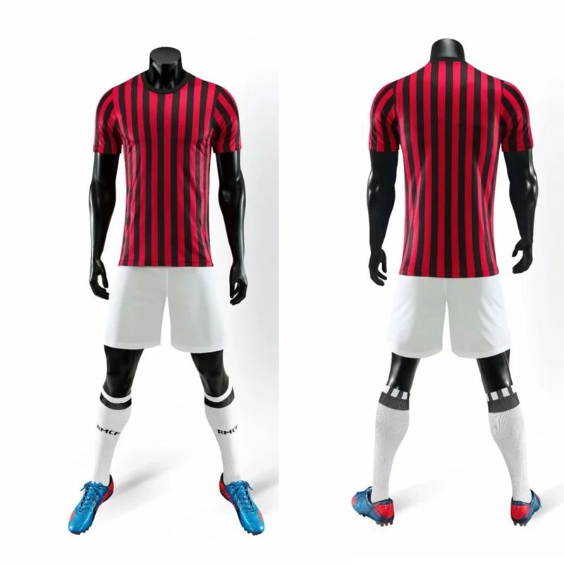 Red Stripe Blank Soccer Jersey & Shorts Adults Jerseys Football Uniform Soccer Training Suit Running Sportswear