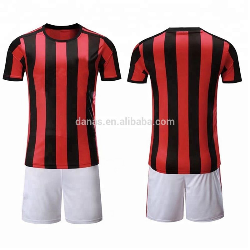 Mens Red And Black Stripe Sublimation Blank Soccer Jersey China Cheap