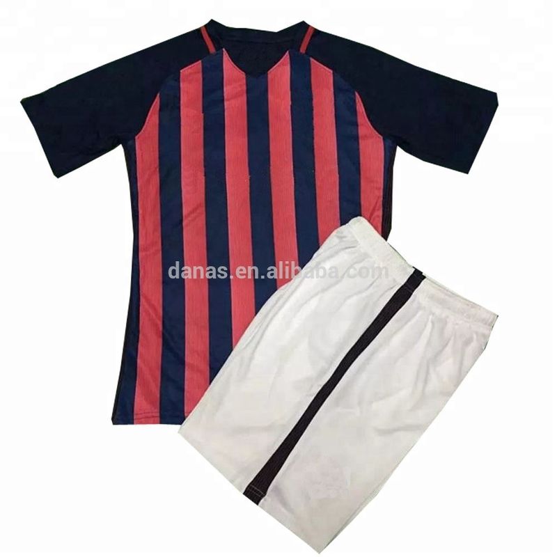 Red and Navy Blue Stripe Best Quality Soccer Jersey Design Futbol Shirt