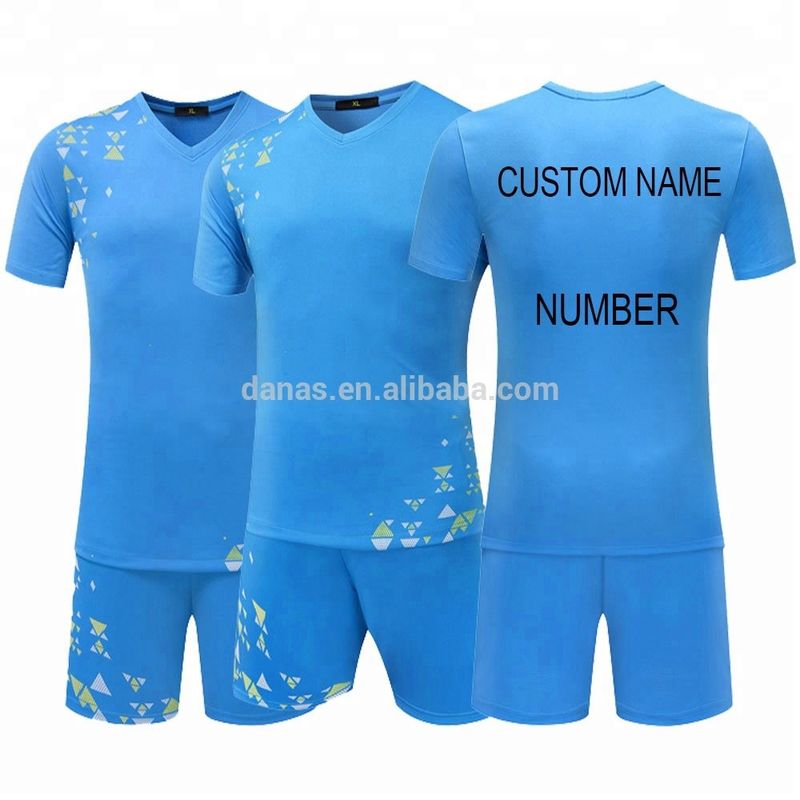 2019Customized Blank Mesh Fabric Bulk Lower Price Blue Team Soccer Jerseys