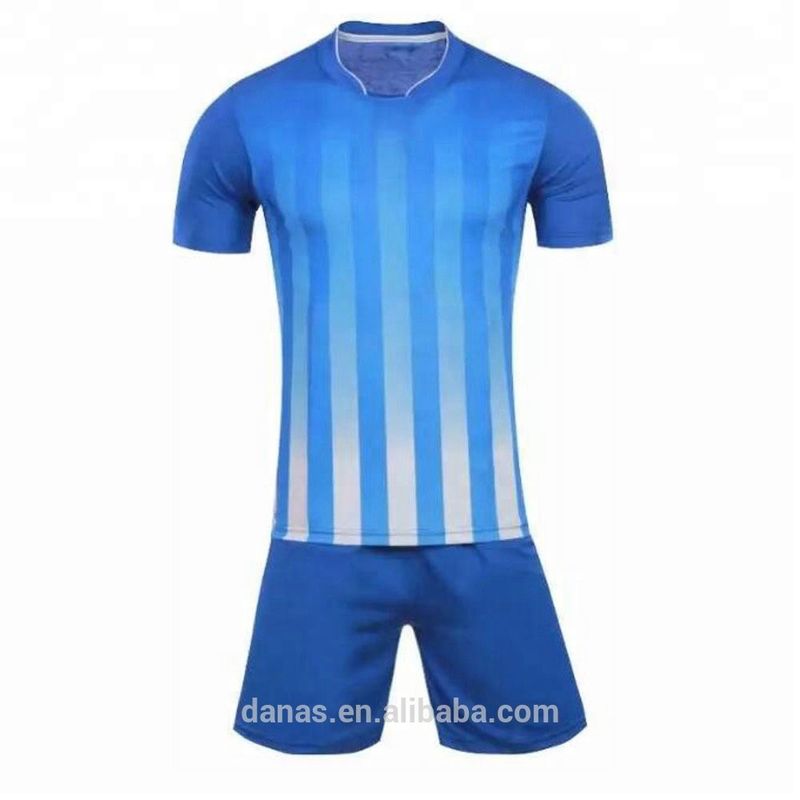 2019 Cheap Sublimation Blue And White Stripes Soccer Uniform New Design Jersey