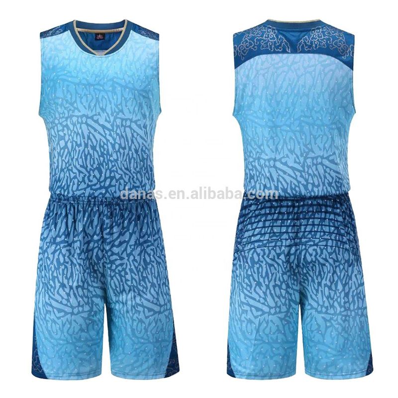 Fully Sublimation Latest Design Light Blue Basketball Jersey and Shorts Kit