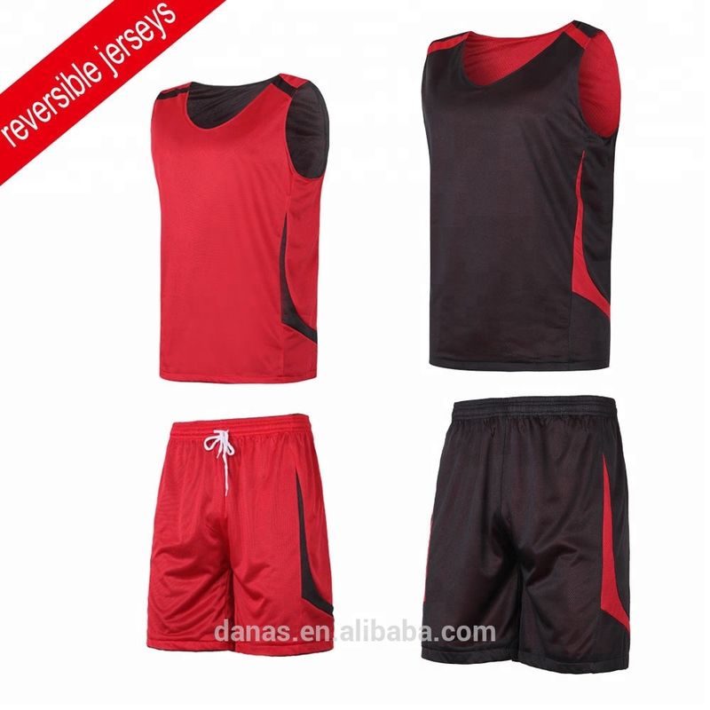New custom design reversible red and black basketball jersey