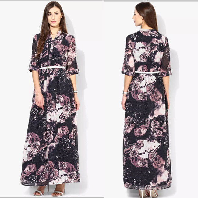 long sleeve newest design coloured maxi dress