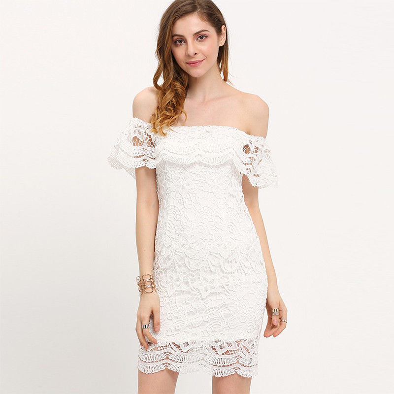 White lace ruffle dress for women party 2016