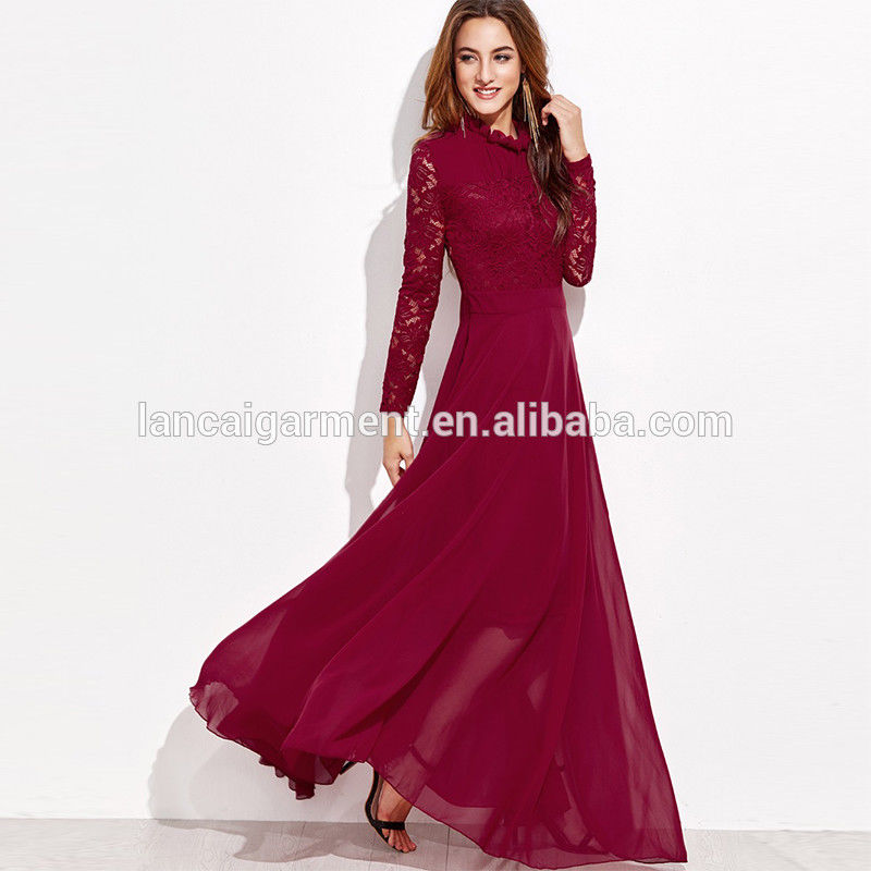 Long sleeve lace up maxi dress for muslim mother of the bride