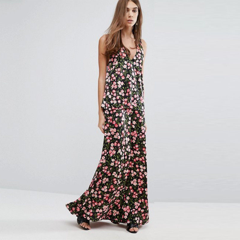 Cherry Blossom Printed Cross Back Maxi Dress