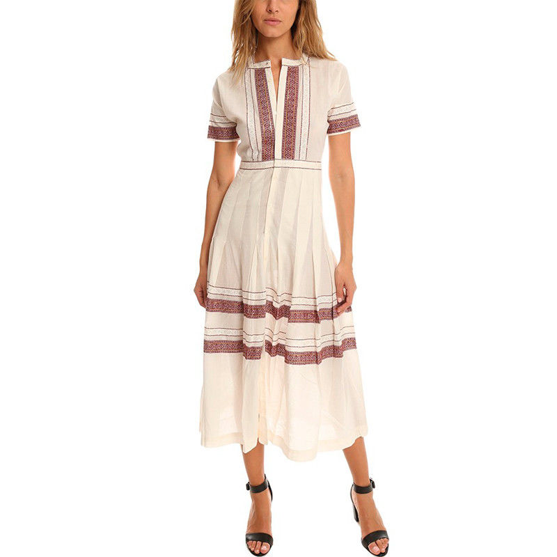Alibaba white embroidered short sleeve bohemian long dress