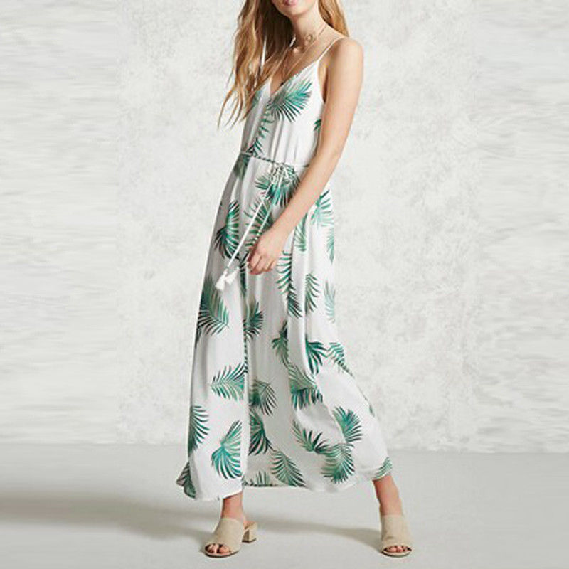 2018 New design maxi dress printed back scoop v neckline