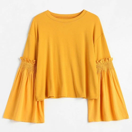 Plus Size Women Clothing Long Ruffles Flare Sleeve T Shirt