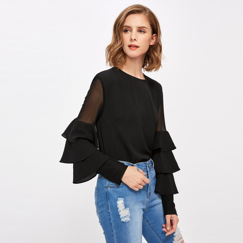 Guangzhou Clothing Factory Office Bell Sleeve Lady Blouse