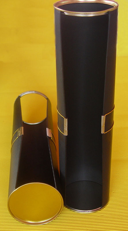 Black Round Tube Rigid Paperboard Wine Bottle Packaging Gift Box with Opening Window