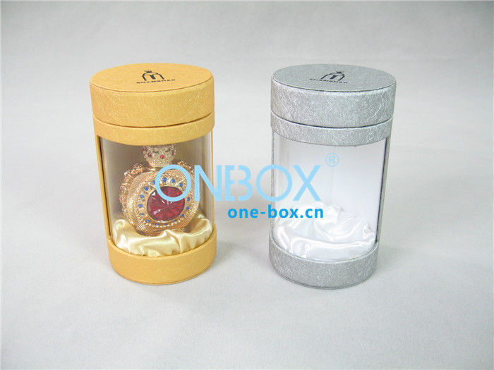 Cardboard cylinder gift box , art paper perfume box with PVC window for shop or store