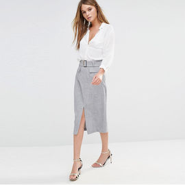 Front split belted pencil women formal fancy skirt top designs